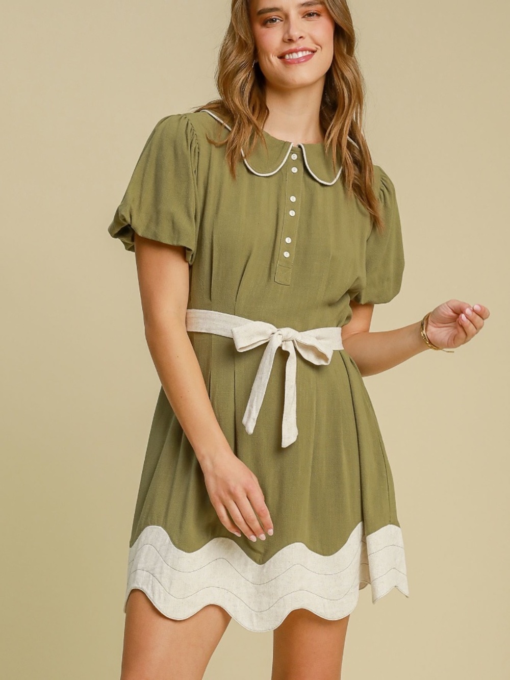 Umgee Colorblocked Scalloped Hem Mini Dress NWT